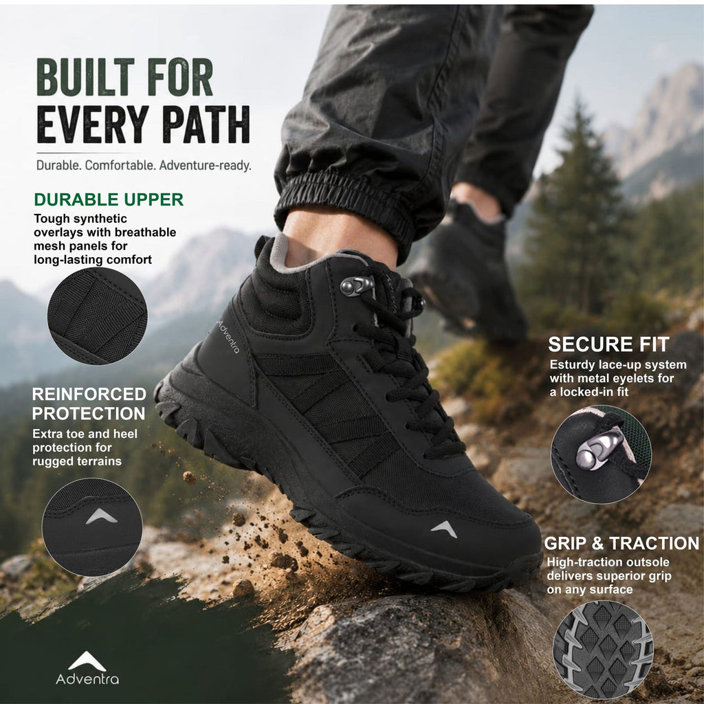 Adventra Men Mid-Top Hiking Shoes with Anti-Skid Full Rubber Sole (EH900)