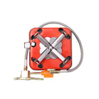Kovar portable butane gas camping stove with pipe extension showing folded bottom