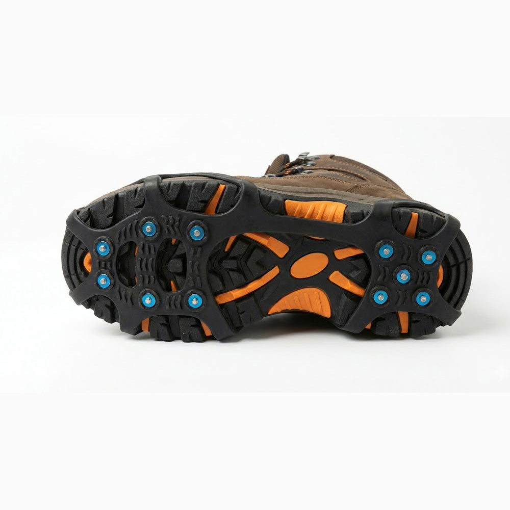bottom view of Nordic ice grip snow shoe grip with spikes