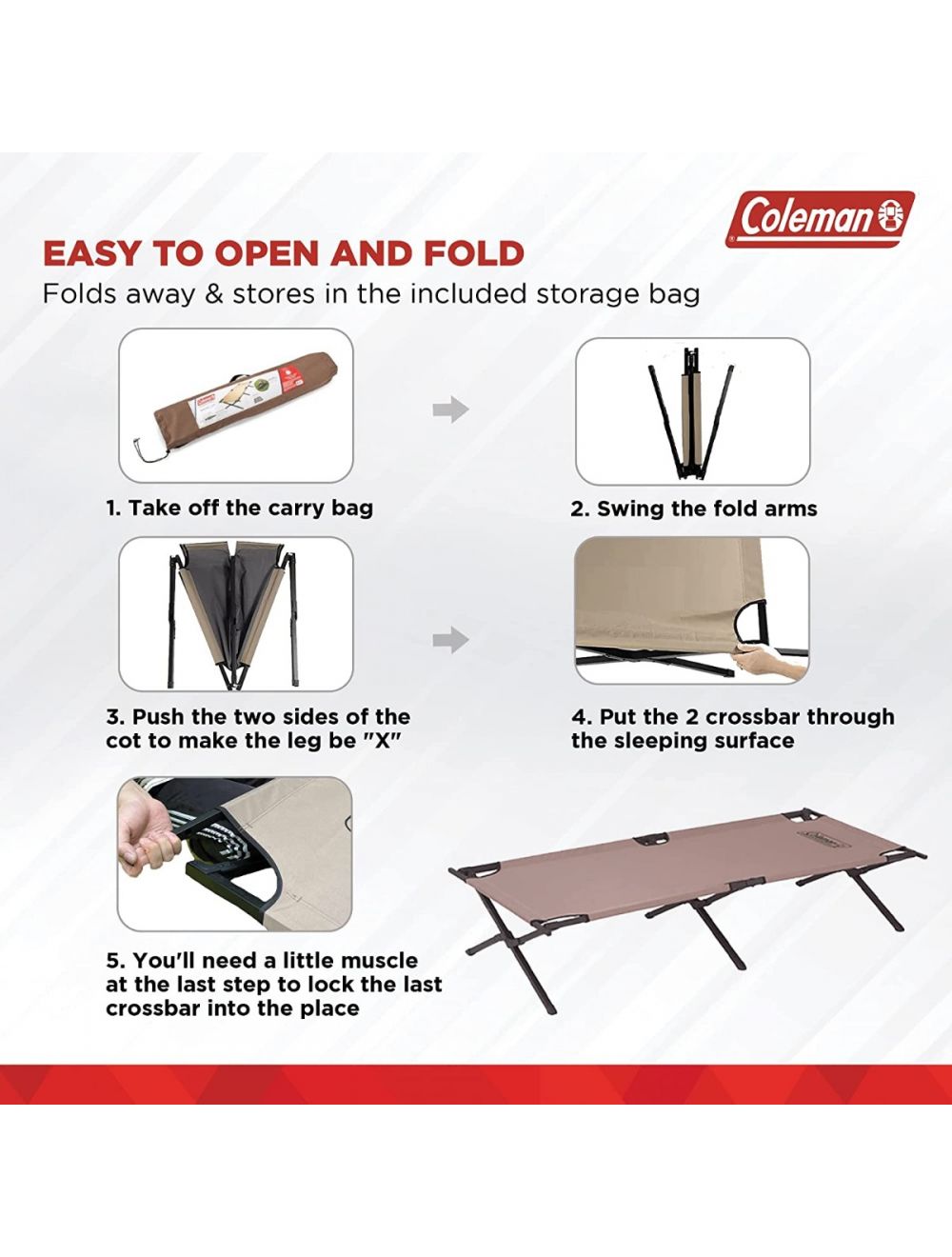 Coleman Trailhead II Folding Camping Cot Bed for Outdoor Travel