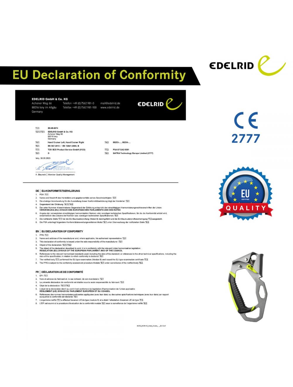 Edelrid Hand Cruiser Left Ascender For Mountaineering And Climbing