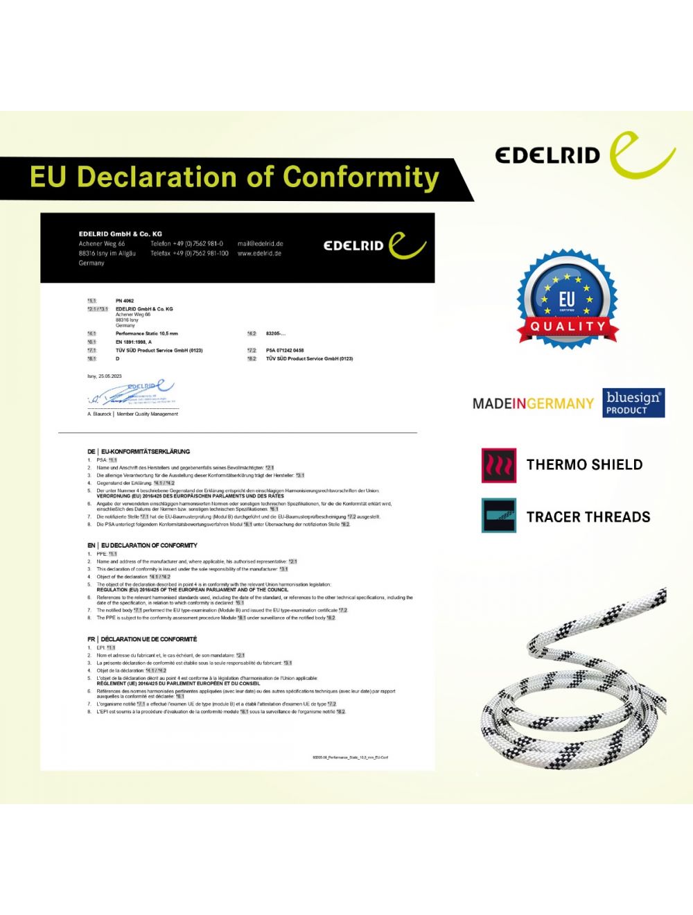 Edelrid Performance Static 9 mm 100 Meter Kernmantle Rope