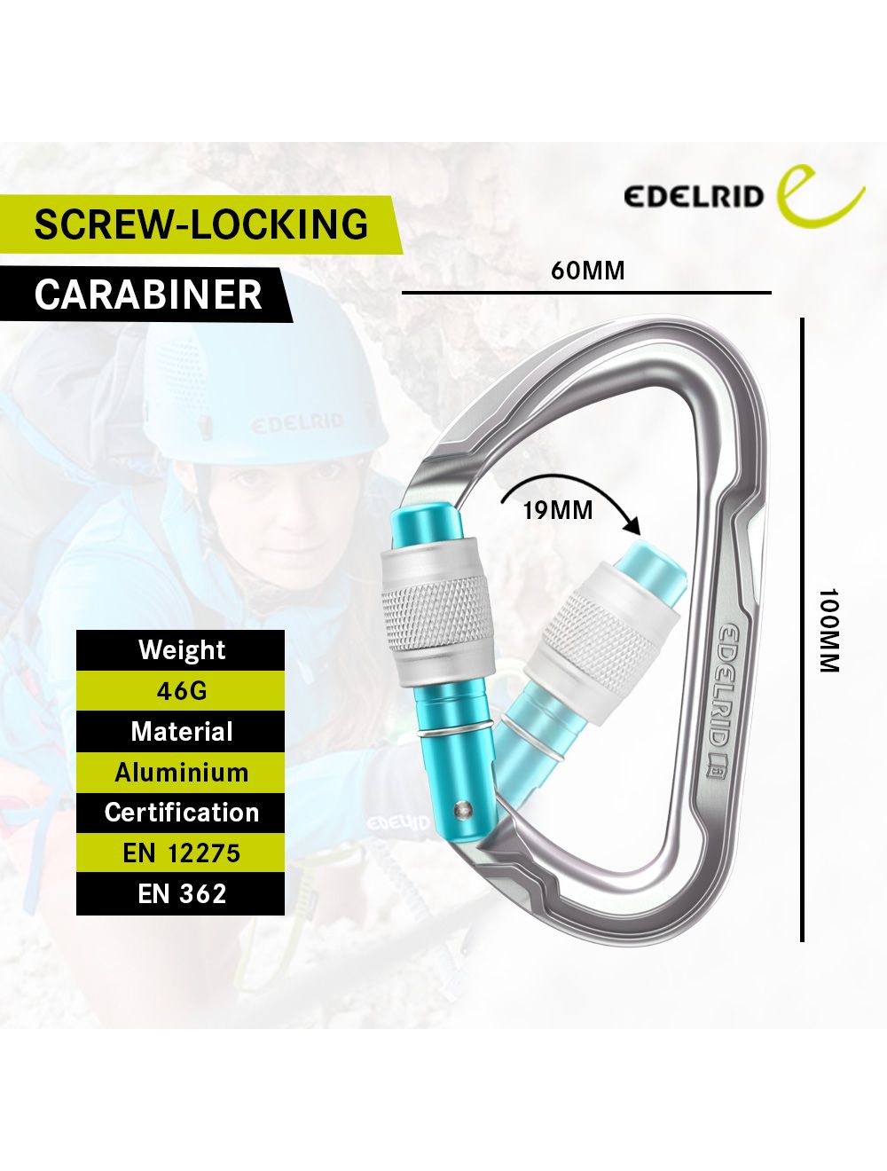 Edelrid Pure Screw Locking Carabiner for Rock Climbing Silver